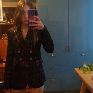 Elie Tahari metallic plaid blazer